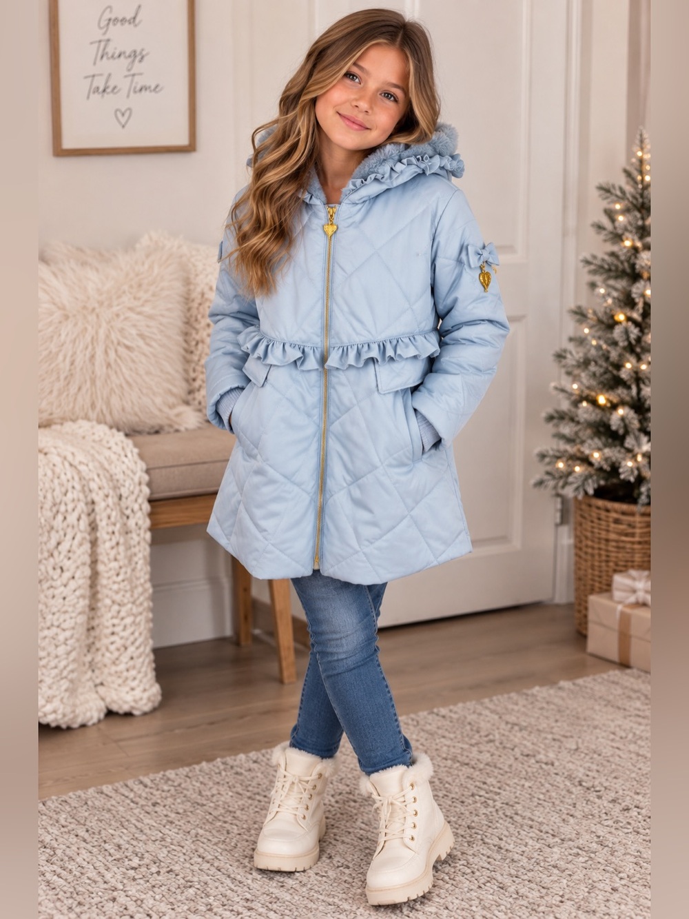 Angel’s Face Time to Sparkle Quilted Ruffle Coat Girls 10-11Y NWT $122 MSRP